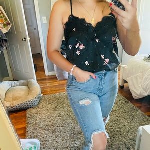 Black floral print strappy top :)